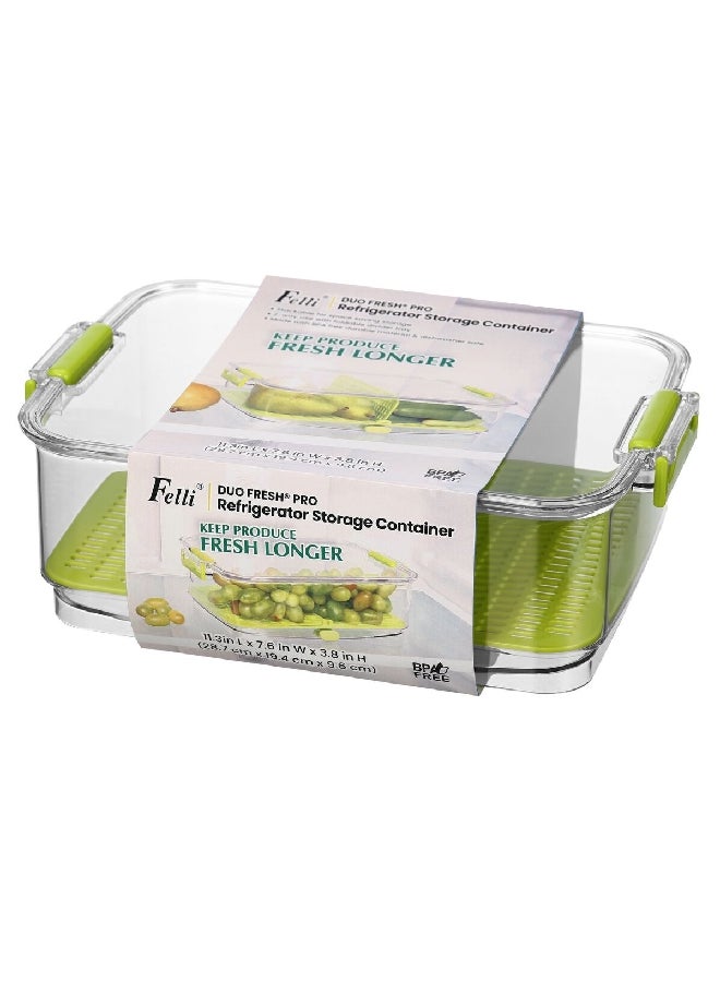 Felli Duo Fresh Pro BPA-Free Refrigerator Storage Container Clear and Green 2.7 Liter NVBG11AS-041D0