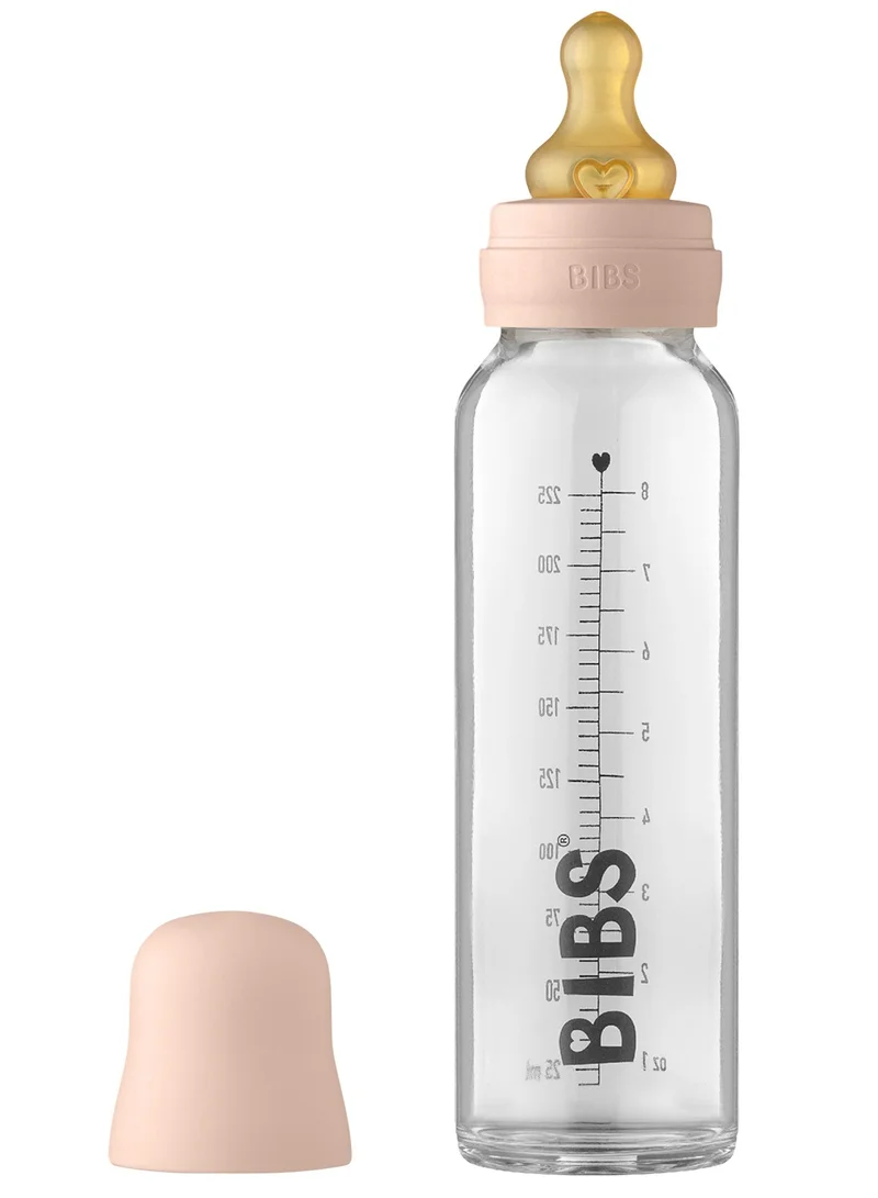 BIBS Baby Glass Feeding Bottle For 0M+, 225 Ml - Blush