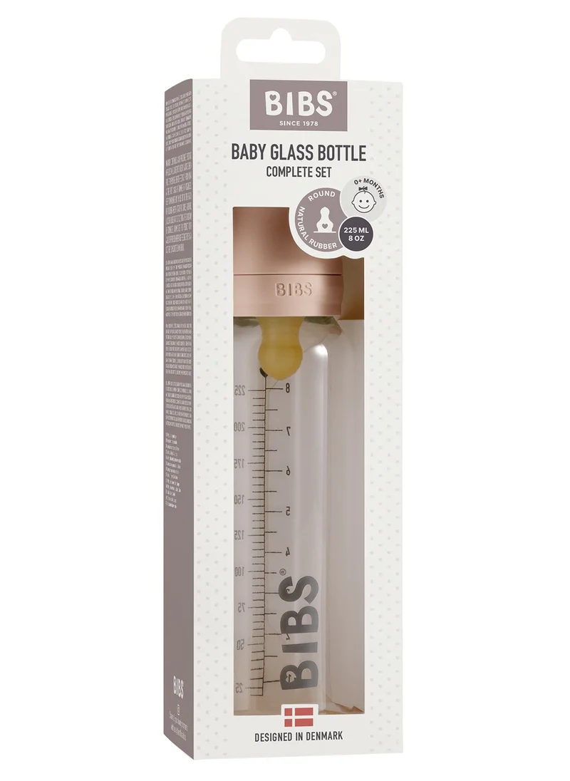 BIBS Baby Glass Feeding Bottle For 0M+, 225 Ml - Blush