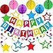 meowtastic Birthday Decorations Happy Birthday Banner with Honeycomb Balls Stars Hanging Swirls Streamers Circle Dots Garland Happy Birthday Party Decorations for Women Men Boys Girls Rainbow - Image 3