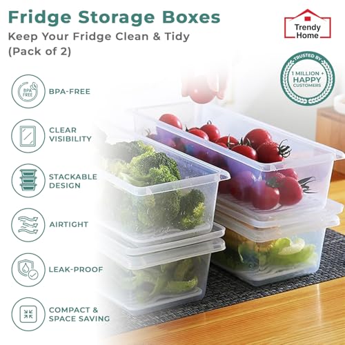 Senego (Pack of 2 Fridge Storage Boxes, Plastic Boxes for Storage, Storage Box for Kitchen, Kitchen Organizer Items, Fridge Organiser, Kitchen Storage Container Set - Image 2