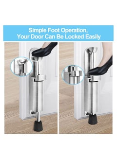 Y&D Kick Down Door Locks Stopper Holder Spring Loaded Adjustable Stainless Steel Heavy Duty Step On Retainer Zinc Alloy Soft Rubber Foot for Garage Gate Office Home  - Image 2