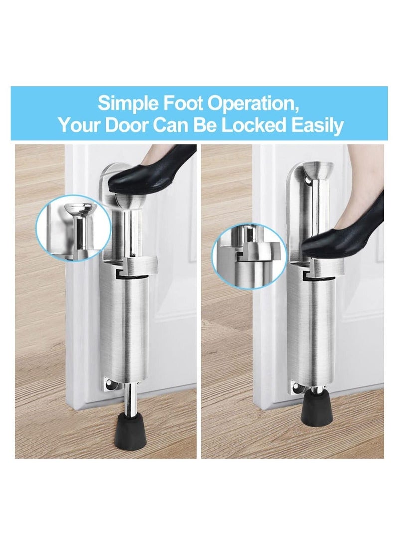 Y&D Kick Down Door Locks Stopper Holder Spring Loaded Adjustable Stainless Steel Heavy Duty Step On Retainer Zinc Alloy Soft Rubber Foot for Garage Gate Office Home  - Image 2