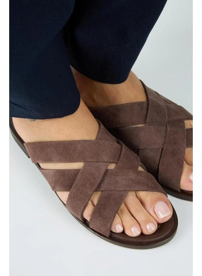 Manijero  Romina Women's Genuine Leather Crisscross Knit Coffee Slippers. for Women | Best Price UAE