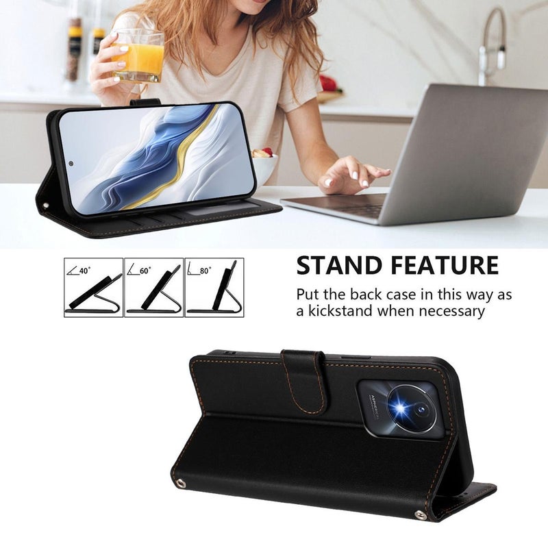 إيروريكس جراب هاتف من جلد القطة المنقوش مع حزام يد لهاتف vivo Y02 / Y02A / Y02t / Y11 2023 (أسود) - Image 3