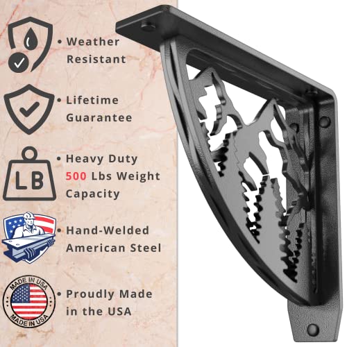 STARBY Heavy Duty Shelf Brackets. 2 Pack, 8" x 8" Fireplace Mantel Corbels. L Shaped Metal Bracket Counter Supports. Designer Wrought Iron Black. DIY Hardware Included. 500 Lb Capacity. Made in USA - Image 2
