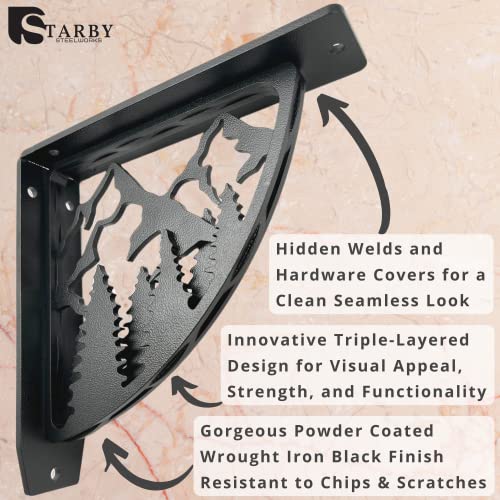 STARBY Heavy Duty Shelf Brackets. 2 Pack, 8" x 8" Fireplace Mantel Corbels. L Shaped Metal Bracket Counter Supports. Designer Wrought Iron Black. DIY Hardware Included. 500 Lb Capacity. Made in USA - Image 4
