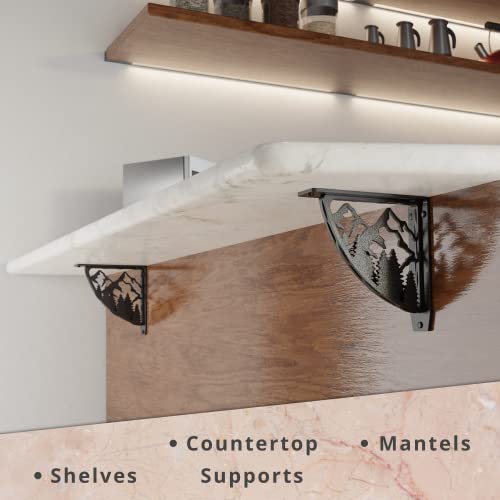 STARBY Heavy Duty Shelf Brackets. 2 Pack, 8" x 8" Fireplace Mantel Corbels. L Shaped Metal Bracket Counter Supports. Designer Wrought Iron Black. DIY Hardware Included. 500 Lb Capacity. Made in USA - Image 5