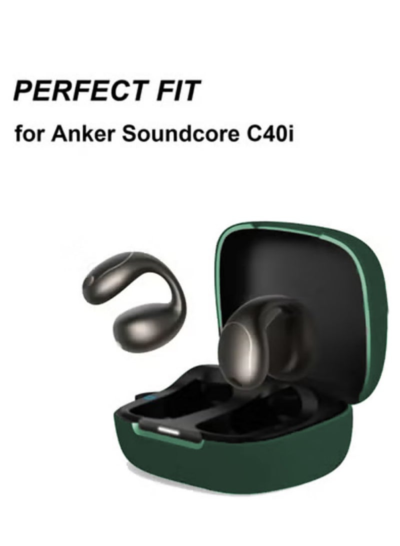 Silicone Case for Anker Soundcore C40i, Shockproof Protective Earbuds Cover with Carabiner Accessories (Green) - Image 2