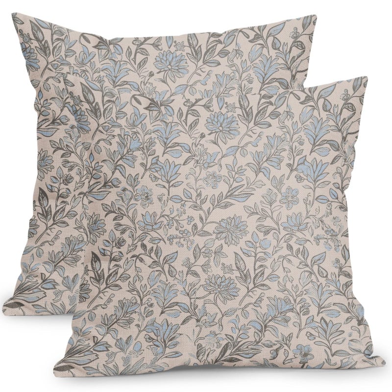Retro embossed floral pillowcase, 16x16 inches, decorative pillowcase for living room sofa, brown blue, 2-piece set - Image 1