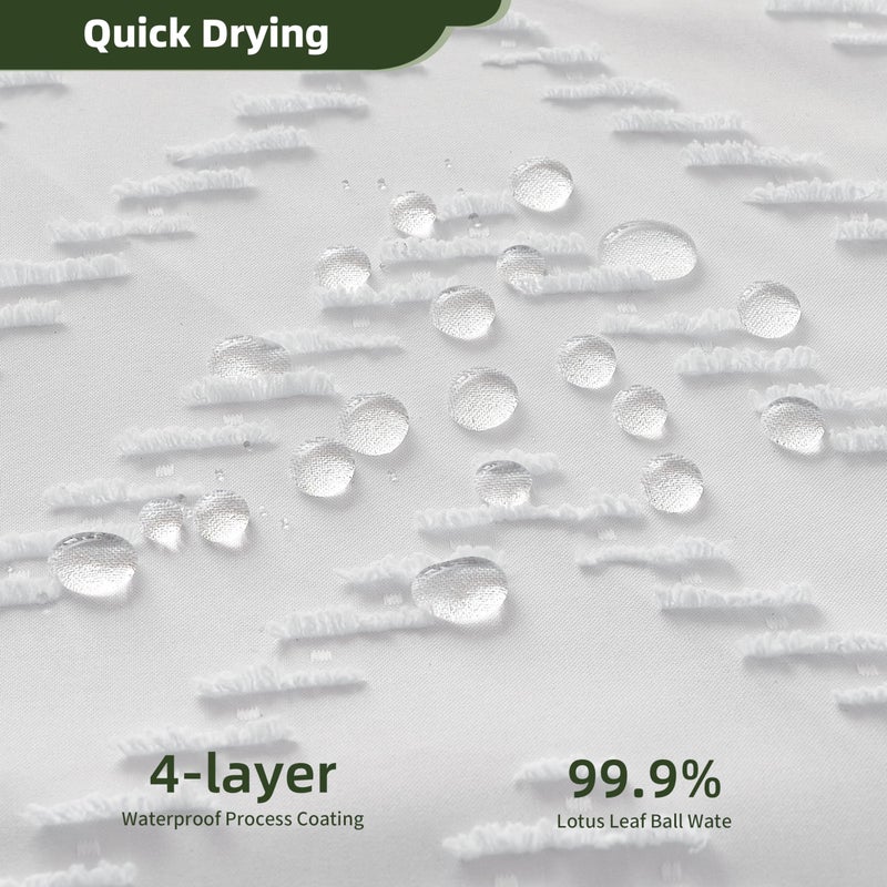 Siiluminisoy White Shower Curtain Fabric Boho Shower Curtain Cloth Textured Tufted Chevron Elegant Shower Curtains Waterproof for Bathroom 72" x 72" - Image 3