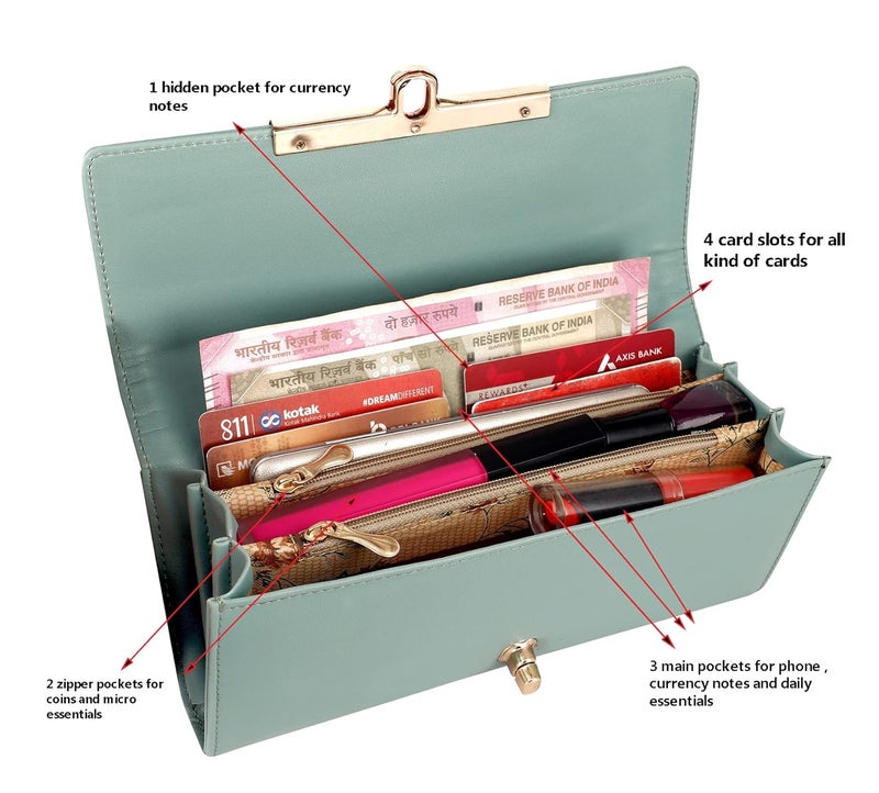 ALSU Women's Wallet Clutch Purse | 4 card pocket| twist lock closure| phone pocket - Image 5