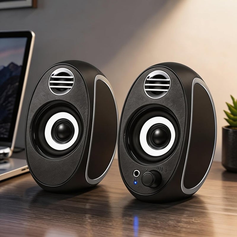 LOOPITYS Computer Speakers 10W 2.0 Channel USB Powered Desktop Stereo Speakers with Bass Reflex, Volume Knob & 3.5mm AUX Jack, Compact PC Laptop Speakers for Desktop, Notebook, Phone - Image 1