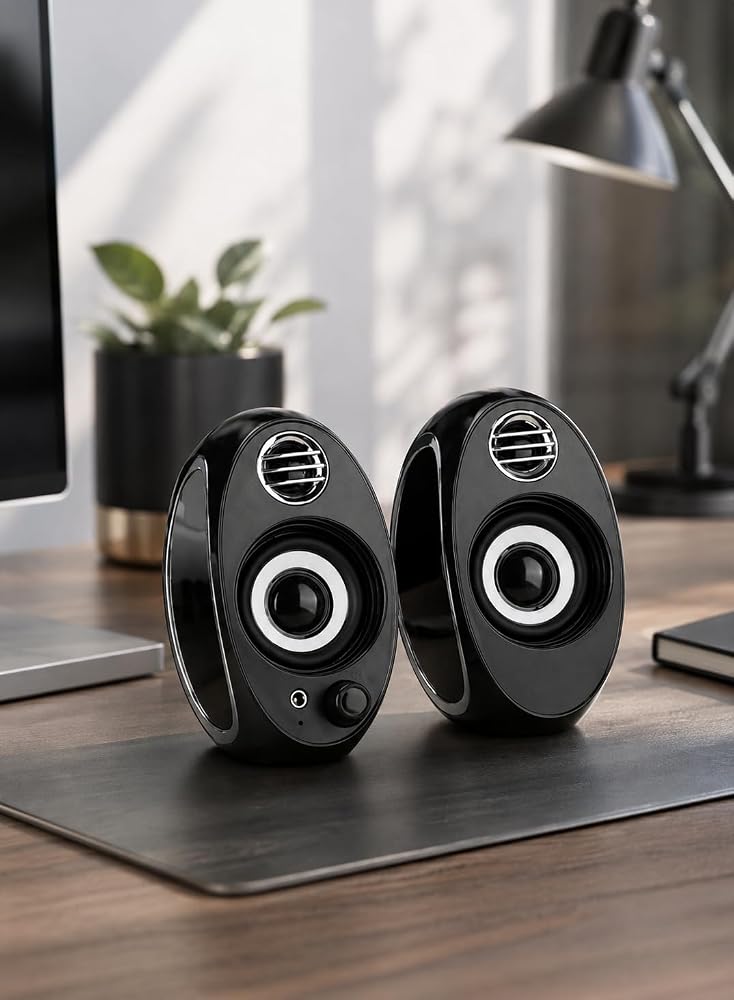 LOOPITYS Computer Speakers 10W 2.0 Channel USB Powered Desktop Stereo Speakers with Bass Reflex, Volume Knob & 3.5mm AUX Jack, Compact PC Laptop Speakers for Desktop, Notebook, Phone - Image 3