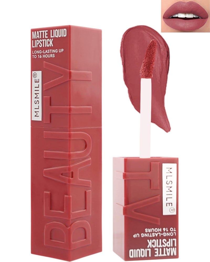 LYSdefeu Matte Liquid Lipstick for Women 1Pcs Highly Pigmented Color Lip Stain Tint Super Velvet Matte Lip Gloss Up to 16H Wear Long Lasting Waterproof NonStick Cup Lip Makeup03 Pink Neutral
