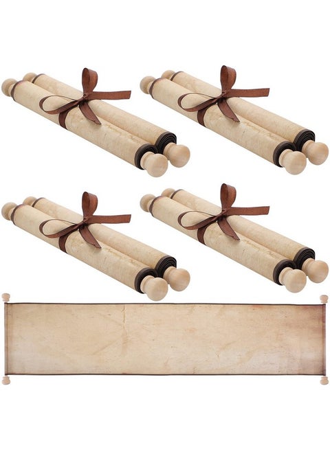 4 Pieces Blank Paper Scroll 7.3 X 33.5 Inches Vintage Scroll Paper With Wooden Spindles Wrapped On Wood Rod Long Aged Blank Scroll For Writing Drawing Calligraphy