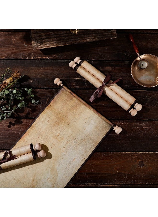 Epakh - 4 Pieces Blank Paper Scroll 7.3 X 33.5 Inches Vintage Scroll Paper With Wooden Spindles Wrapped On Wood Rod Long Aged Blank Scroll For Writing Drawing Calligraphy - Image 1
