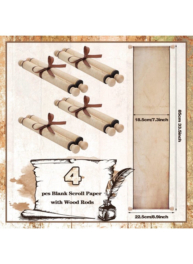 Epakh - 4 Pieces Blank Paper Scroll 7.3 X 33.5 Inches Vintage Scroll Paper With Wooden Spindles Wrapped On Wood Rod Long Aged Blank Scroll For Writing Drawing Calligraphy - Image 1