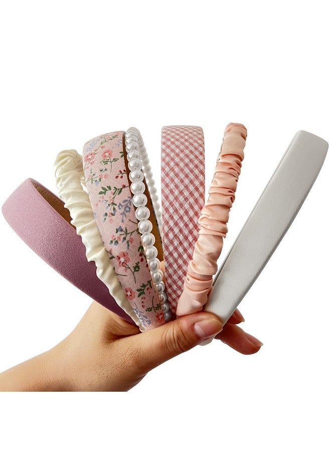 YONOY 7Pcs Fashion Headband Sets For Women Girlsdifferent Designs Headbands For Women Girlsnon Slip Headbands Padded Headbands Cute Pearl Headband For Girls Vintage Wide Headbands Set（Pink） - Image 1