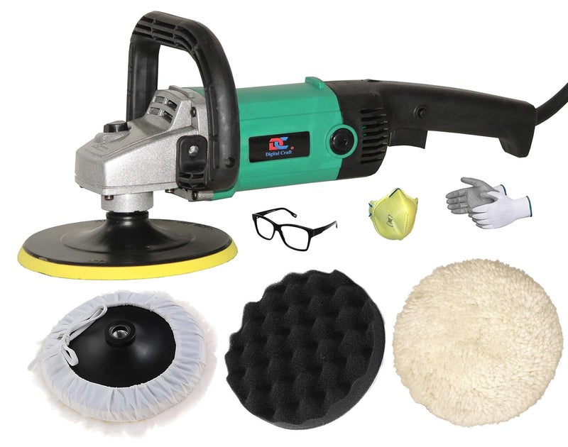Digital Craft Adjustable Speed Car Buffer Polishing Waxing Machine Vehicle Surface Paint Care Washing Polisher Vehicle Polisher Machine7Inch Black Wave Sponge Pad7Inch Wool Polishing Pad - Image 1
