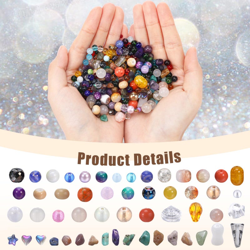 Sureio 1300 Pcs Assorted Glass Beads for Jewelry Making, About 0. 9 Pounds Multicolor Crystal Stone Beads Bulk, 5-13mm DIY Lamp Work Arts and Crafts Decorative Hobby Artistry Making Supply(Colorful) - Image 2