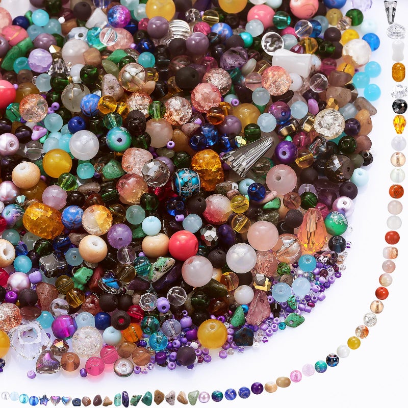 Sureio 1300 Pcs Assorted Glass Beads for Jewelry Making, About 0. 9 Pounds Multicolor Crystal Stone Beads Bulk, 5-13mm DIY Lamp Work Arts and Crafts Decorative Hobby Artistry Making Supply(Colorful) - Image 1