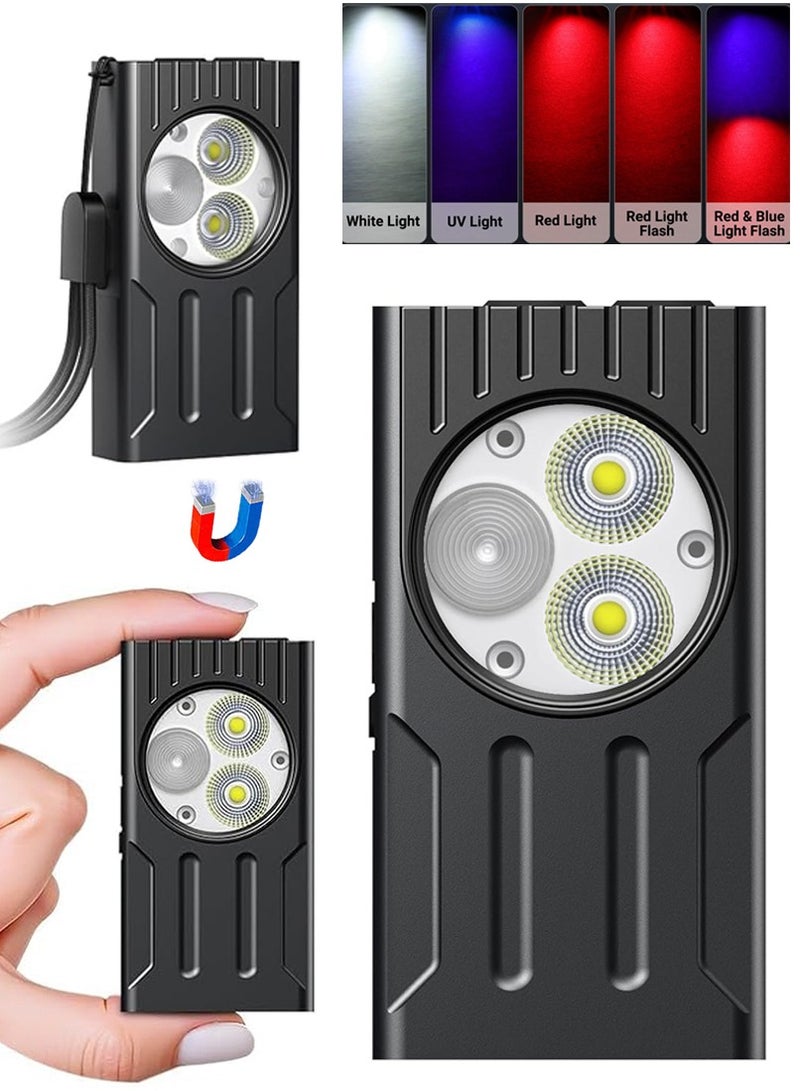 Sahramart EDC Flashlight, 400 Lumens Mini Flashlight with Magnet, Rechargeable UV Flashlight Last for 80 Hours, Keychain Flashlight with 8 Modes, Flashlights High Lumens for Outdoor Adventure, Camping, Hiking - Image 1