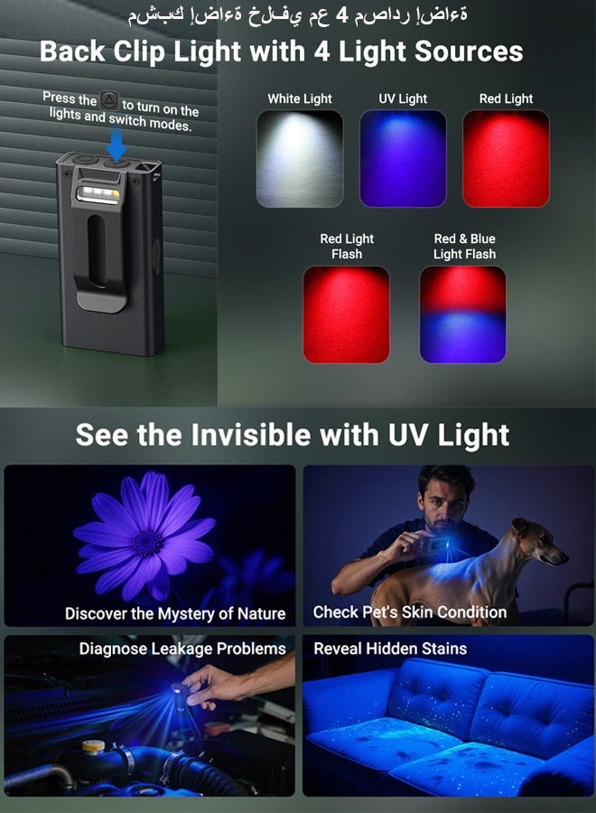 Sahramart EDC Flashlight, 400 Lumens Mini Flashlight with Magnet, Rechargeable UV Flashlight Last for 80 Hours, Keychain Flashlight with 8 Modes, Flashlights High Lumens for Outdoor Adventure, Camping, Hiking - Image 5