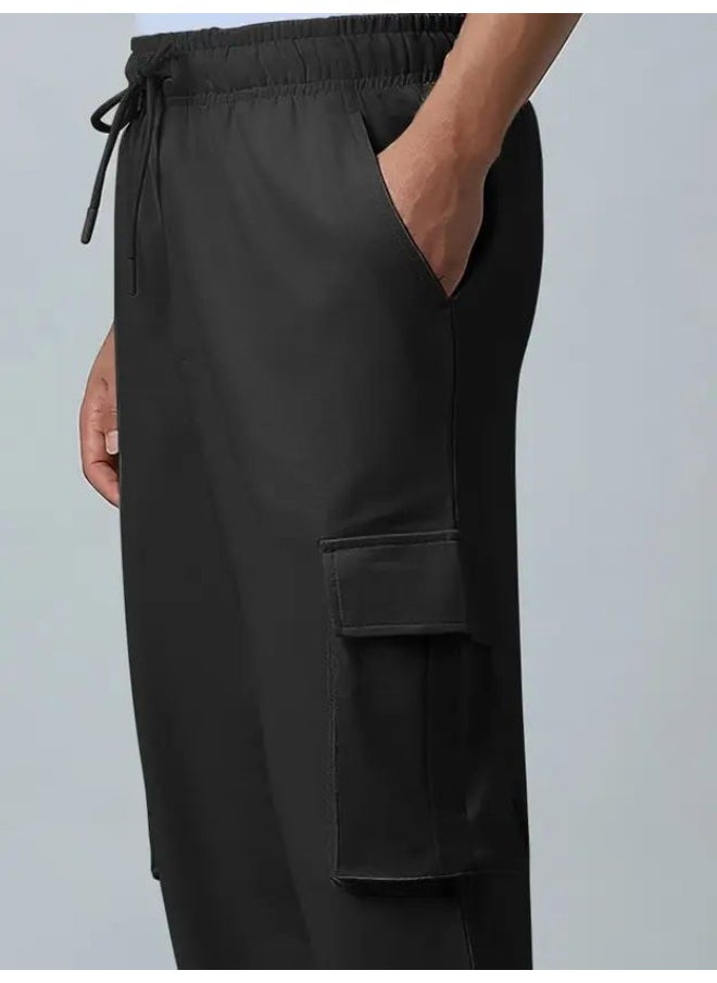 Maniac Maniac Mens Solid Black Side Pockets Cotton Loosefit Cargo Pant  - Image 3