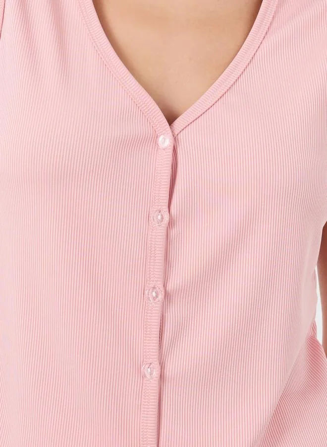 Take Two Take Two Solid Sleeveless Rib Buttoned Top and Pyjama Set