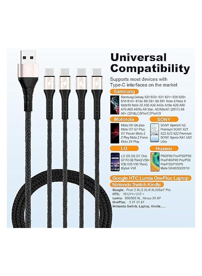 كابل USB من النوع C شحن سريع [3A/1.2M]، سلك أساسي لشاحن مزامنة مجدول من النايلون QC 3.0 مع 4 موصلات USB C، لهاتف iPhone 15 Pro Max، وSamsung Galaxy S24 S23 S22 A52، وLG، وHuawei، وSony، وXiaomi - Image 3
