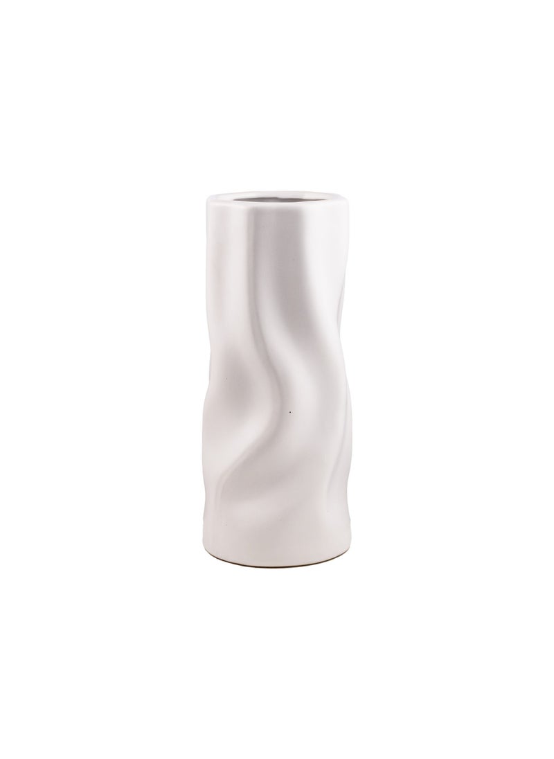 Gulf Flowers Gulf Flowers Ceramic Vase Art Wave – 27cm Tall White Decorative Flower Vase – D11cm Modern Sculpted Wave Design for Living Room, Shelf, Office & Home Interior Decor 
