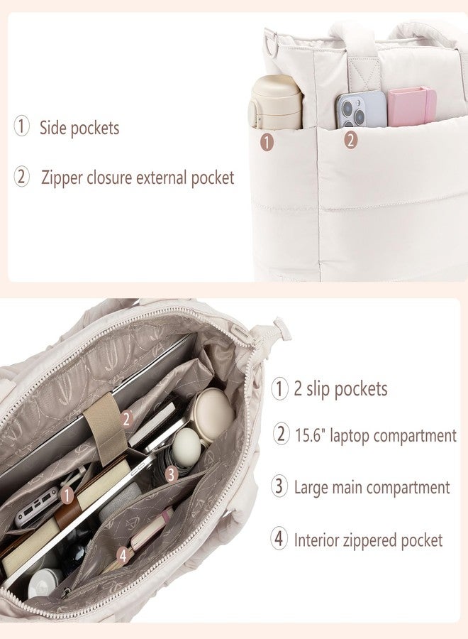 GASSDA Tote Bag for Women, Puffer Tote Bag with Compartments Large Quilted Lightweight Handbag with Pockets for Work Travel, Beige - Image 5