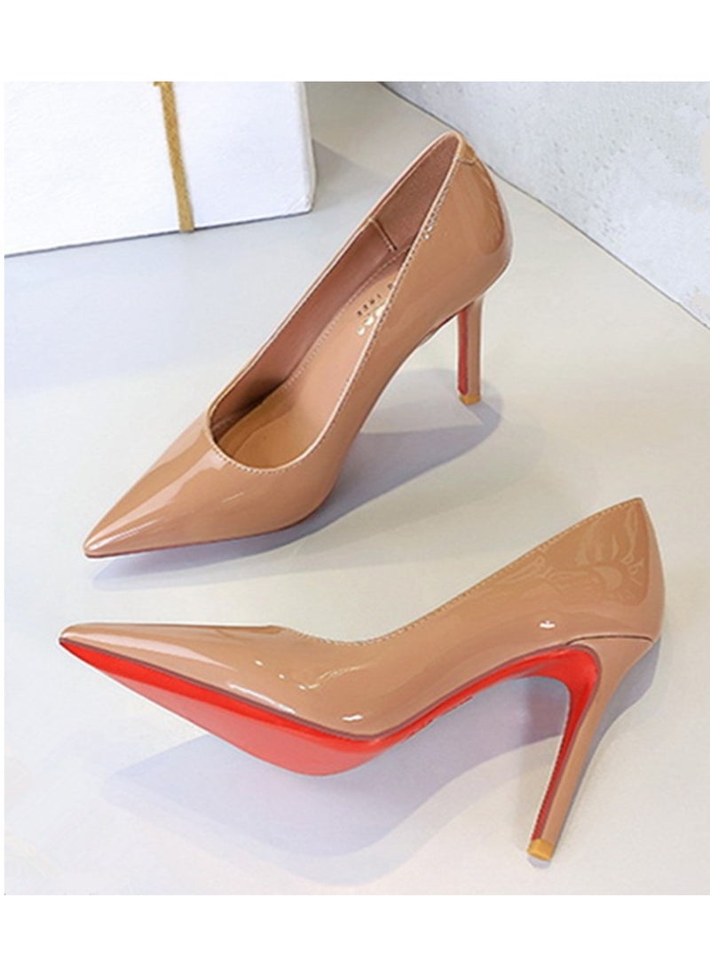 BIGTREE Women's Elegant Party Stiletto Pumps Pointed Closed Toe High Heels Nude Color 10CM - Image 2