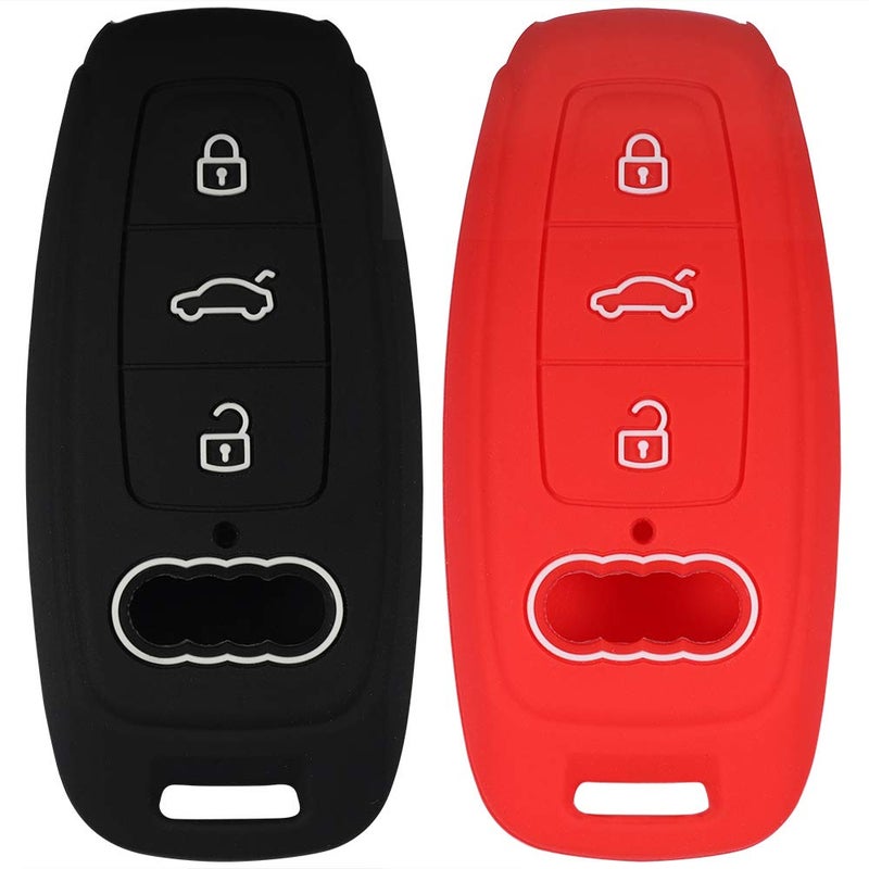 Lcyam 3 Button Key Fob Cover Silicone Case Compatible with 2019 2020 A6 ETron Audi A6L A8L A6 A7 A8 Q8 Black Red