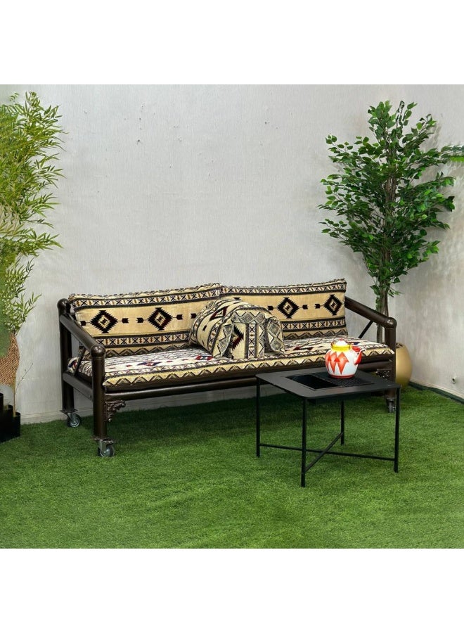 Xboat Traditional Arabic Majlis Sofa with Metal Frame, Red Bedouin Pattern Cushions, Indoor Outdoor Seating for Gardens, Patios, Camping, Cultural Gatherings - Image 4