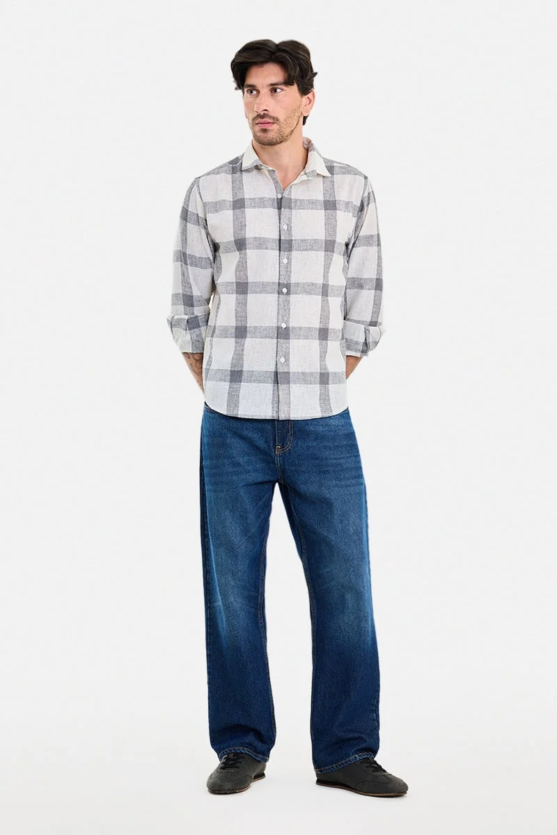 سنيتش Grey Checkered Long Sleeve Regular Fit Shirt