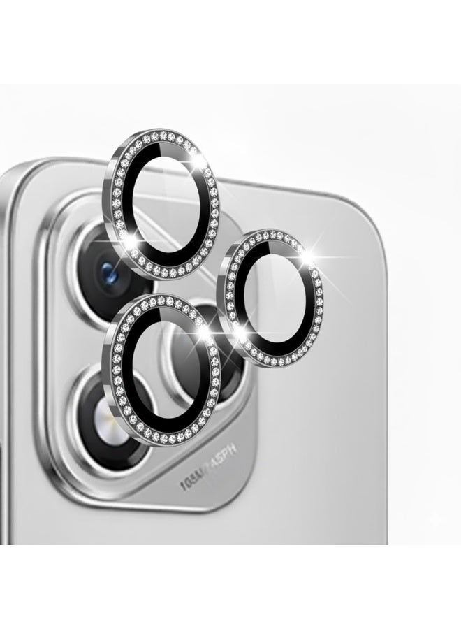 عدسة كاميرا فاخرة مرصعة بأحجار الراين لهاتف Honor 400 Pro، غطاء كريستالي ماسي لامع، إطار معدني أسود متين (أسود) - Image 1