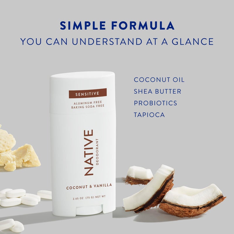 Native Sensitive Deodorant Contains Naturally Derived Ingredients, 72 Hour Odor Control | Deodorant for Women & Men, Aluminum Free with Baking Soda, Coconut Oil and Shea Butter, Coconut & Vanilla - Image 2