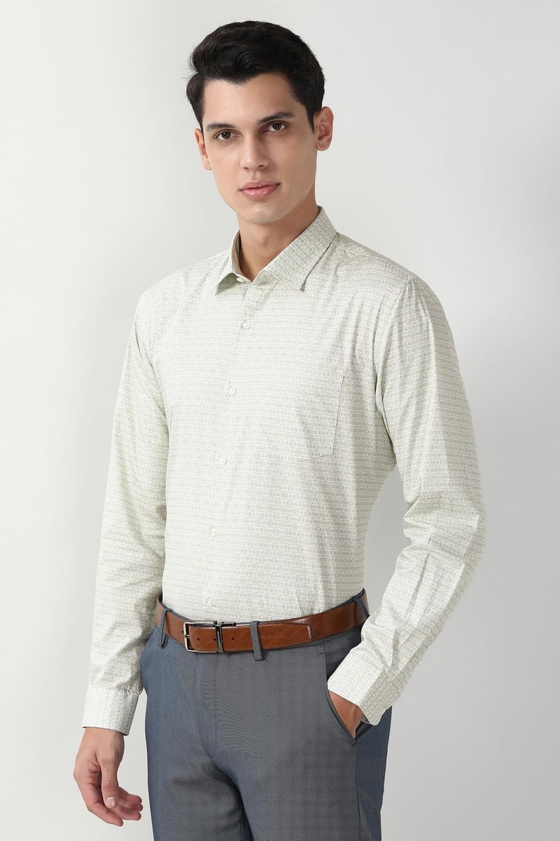 Peter England Men's Formal Full Sleeve Shirt Light Olive - Image 2