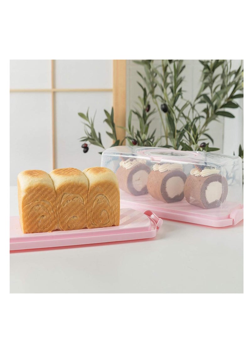 MahMir - MahMir® Plastic Rectangular Bread Box with Portable Handle, Loaf Cake Storage Container Box for Storing Banana Bread,Pumpkin Bread (Pink) - Image 1