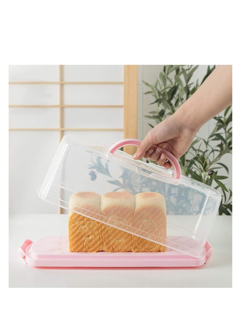 MahMir - MahMir® Plastic Rectangular Bread Box with Portable Handle, Loaf Cake Storage Container Box for Storing Banana Bread,Pumpkin Bread (Pink) - Image 1