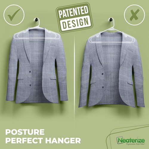 NEATERIZE Clothes Hangers Plastic 50 Pack for Adults - Plastic Hangers, The Perfect Coat Hanger and Space Saving Clothes Hangers for Closet, Percheros Ganchos para Colgar Ropa Hangars - White Hangers - Image 3