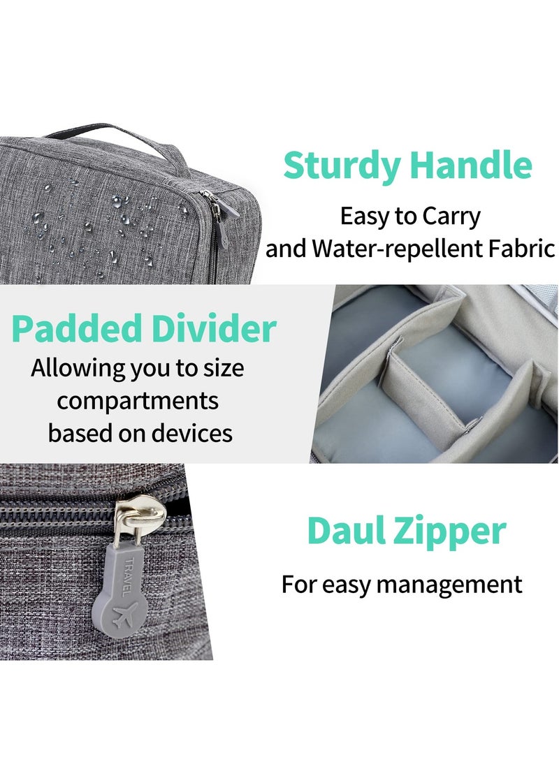 erorex Electronics Organizer Waterproof Carrying Bag Travel Gadgets Universal Accessories Storage Case for Charger Cables Earphone Ipad Mini Phone Sd Card Power Bank Grey - Image 3