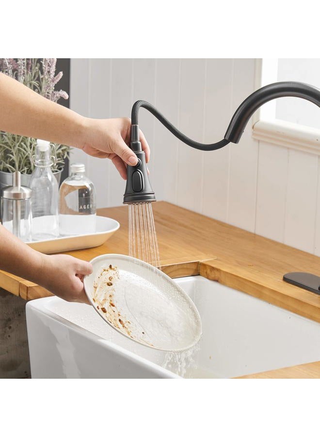 BATHFINESSE Kitchen Faucet, Oil Rubbed Bronze Finish, 360 Degree Swivel, 20-Inch Retractable Hose, Easy to Install, 3-Hole Mount - Image 4