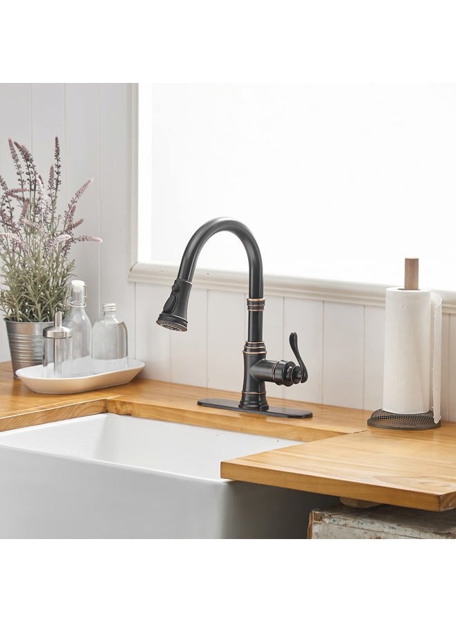 BATHFINESSE Kitchen Faucet, Oil Rubbed Bronze Finish, 360 Degree Swivel, 20-Inch Retractable Hose, Easy to Install, 3-Hole Mount - Image 3