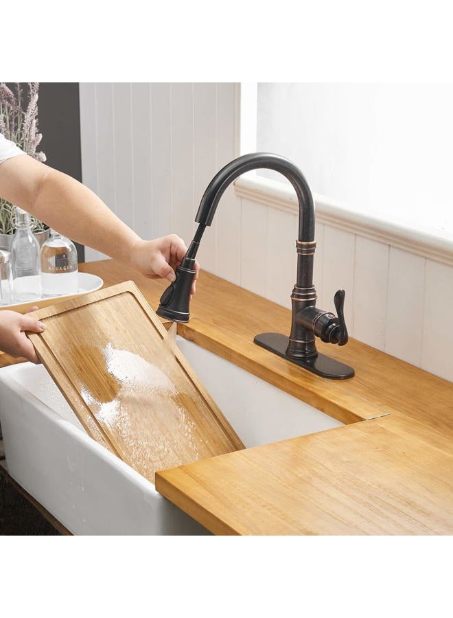BATHFINESSE Kitchen Faucet, Oil Rubbed Bronze Finish, 360 Degree Swivel, 20-Inch Retractable Hose, Easy to Install, 3-Hole Mount - Image 5