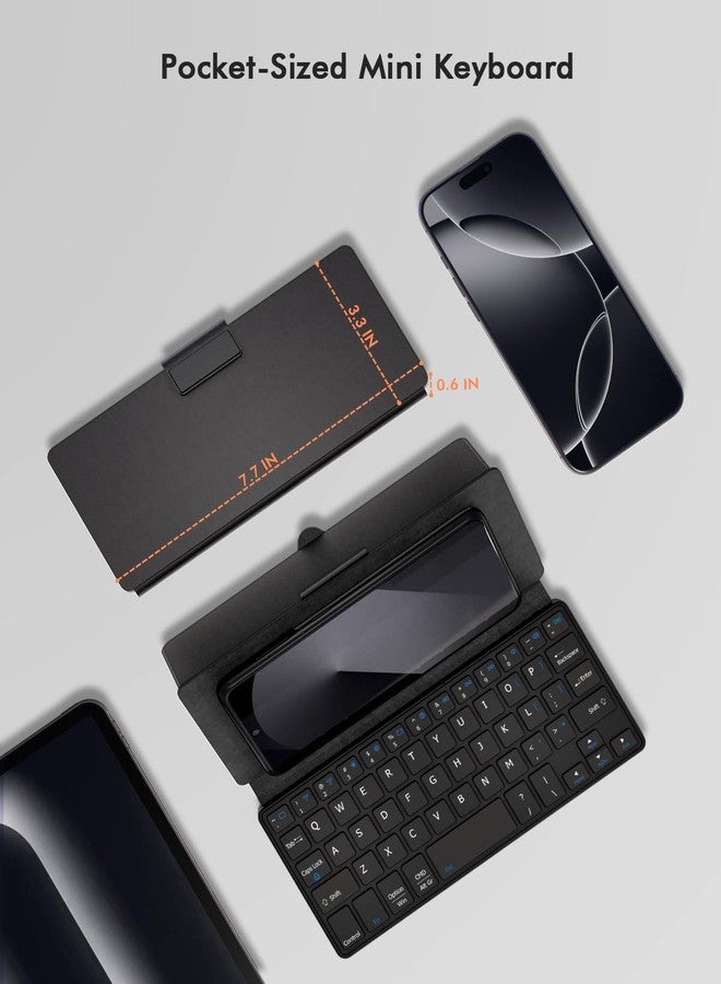 Doohoeek Universal Bluetooth Keyboard for Samsung Galaxy Z Fold, iPads, Tablets and Phones, Dual Bluetooth Mini Keyboard with Any-Angle Kickstand & Leather Cover for Android, Windows and iOS - Image 2