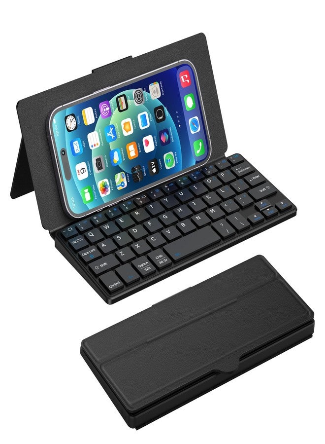 Doohoeek Universal Bluetooth Keyboard for Samsung Galaxy Z Fold, iPads, Tablets and Phones, Dual Bluetooth Mini Keyboard with Any-Angle Kickstand & Leather Cover for Android, Windows and iOS - Image 1