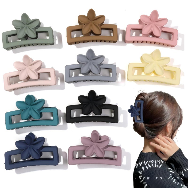Jimmidy Women Hair Clips, 10Pc Medium Flower Claw Clips, 3inch Frosted Non-Slip Banana Clips, Suitable for Thick or Thin Hair (Colorful) - Image 1